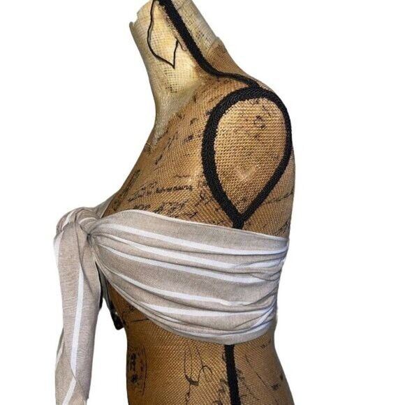Polly 100% Cotton Tan & White Stripes Bandeau / Crop Top -Size 2 - Picture 3 of 16